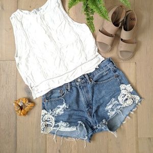 Levi's distressed cut off shorts with lace